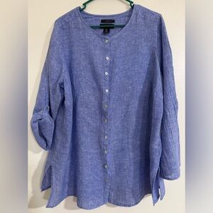 Tahari 100% Linen Chambray Blouse Sz 1X